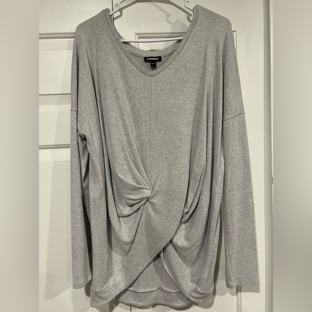 Express Light Gray V-Neck Sweater